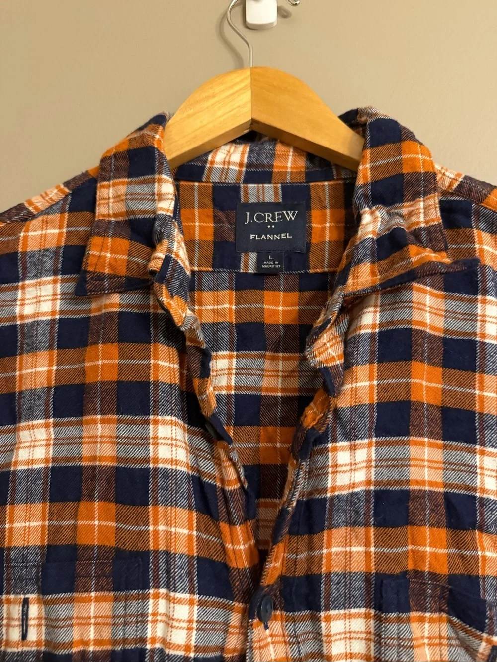 J. Crew Navy and Orange Plaid Flannel Shirt